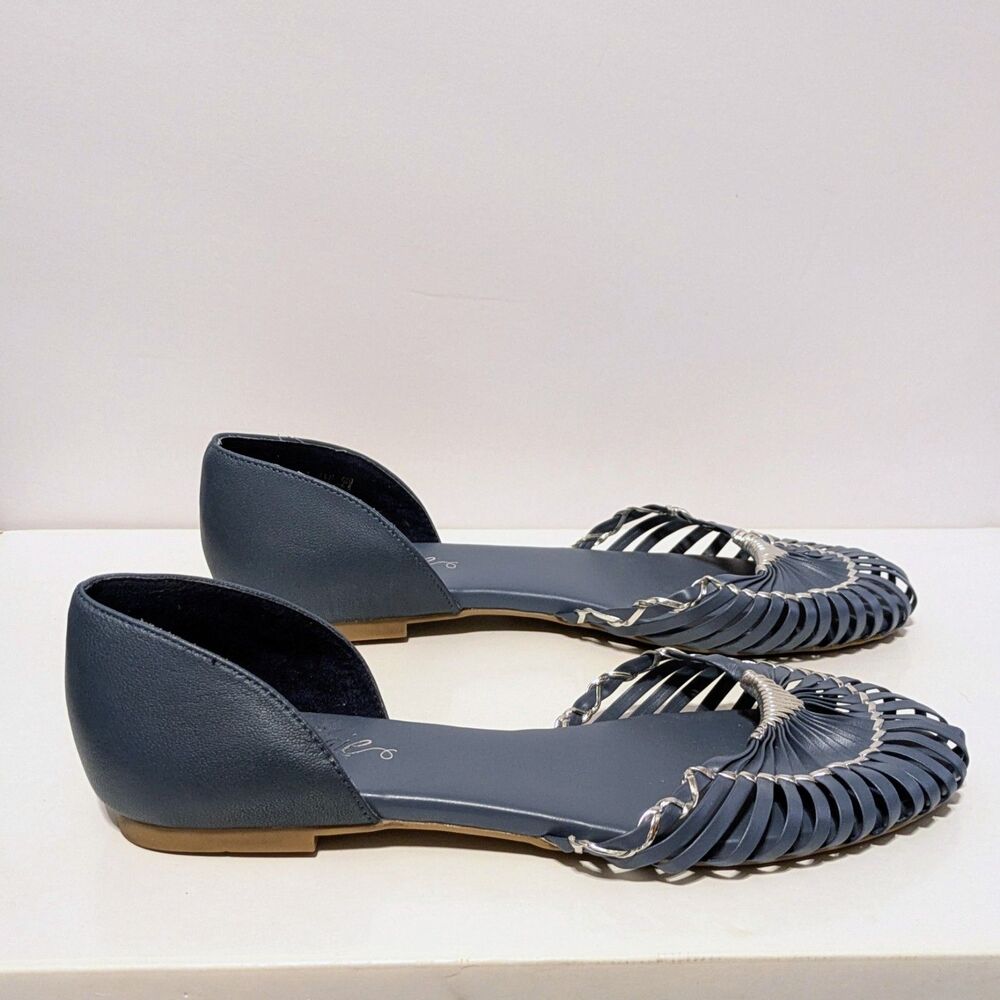 Fergie Nickel D'orsay Flats Blue Silver Pop Woven Leather Women's Shoes Size 8.5 - Picture 3 of 8